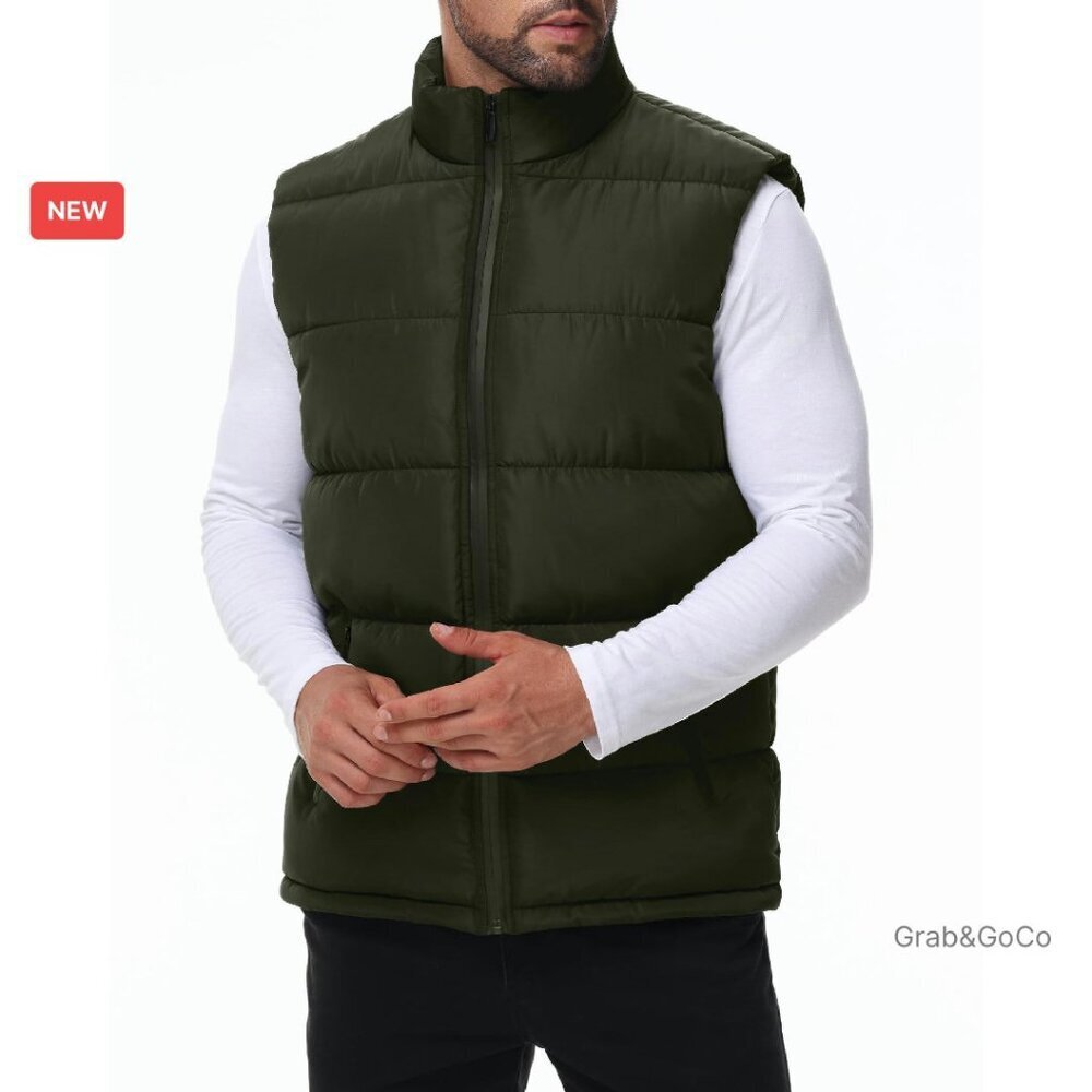 Men's Puffer Vest Water-Resistant Sleeveless Jacket Stand Collar Zipper Winter